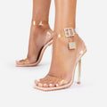 Lemonade Jupiter Diamante Lock Square Toe Clear Perspex Heels