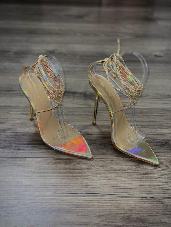 Lemonade NOBU Transparent Clear Open Tie Up Stiletto Heeled Sandal