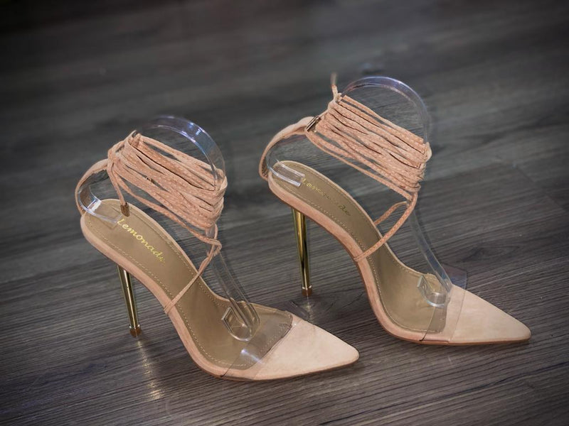 Lemonade NOBU Transparent Clear Open Tie Up Stiletto Heeled Sandal
