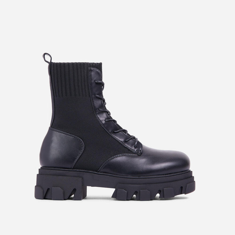 Lemonade Recruit Lace Up Knitted Chunky Sole Ankle Biker Boots