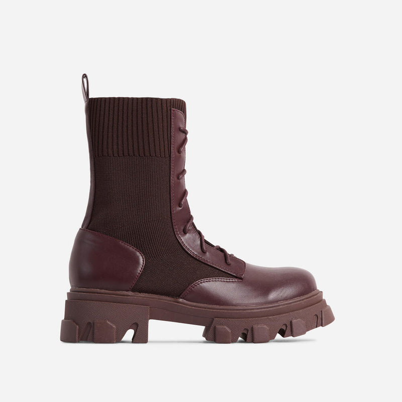 Lemonade Recruit Lace Up Knitted Chunky Sole Ankle Biker Boots