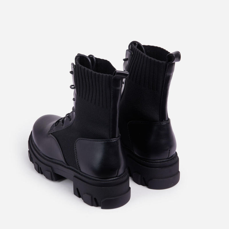 Lemonade Recruit Lace Up Knitted Chunky Sole Ankle Biker Boots