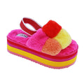 Liliana Christy-1 Faux Fur Color Patch Platform Sandals