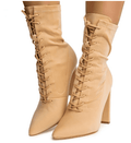 Liliana Flashy-3 Pointed Toe Lace Up Chunky Heel Bootie
