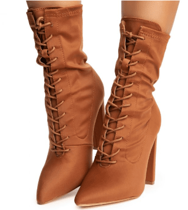 Liliana Flashy-3 Pointed Toe Lace Up Chunky Heel Bootie