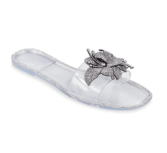 Liliana Jelli-94 Flat jelly Sandals With Rhinestone Flower on Strap