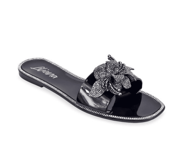 Liliana Jelli-94 Flat jelly Sandals With Rhinestone Flower on Strap