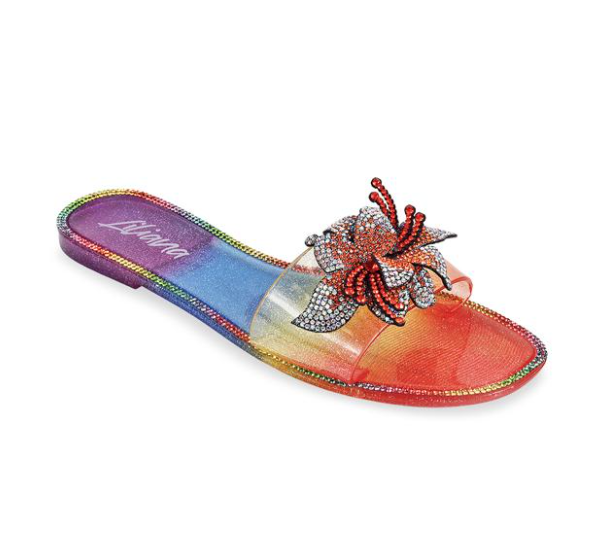 Liliana Jelli-94 Flat jelly Sandals With Rhinestone Flower on Strap