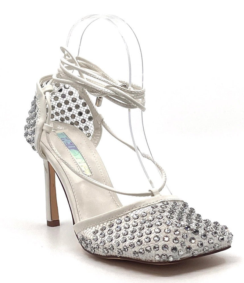 Liliana Lover-1 Square Toe Mesh Lace Up Strappy Sexy Sandals Rhinestone
