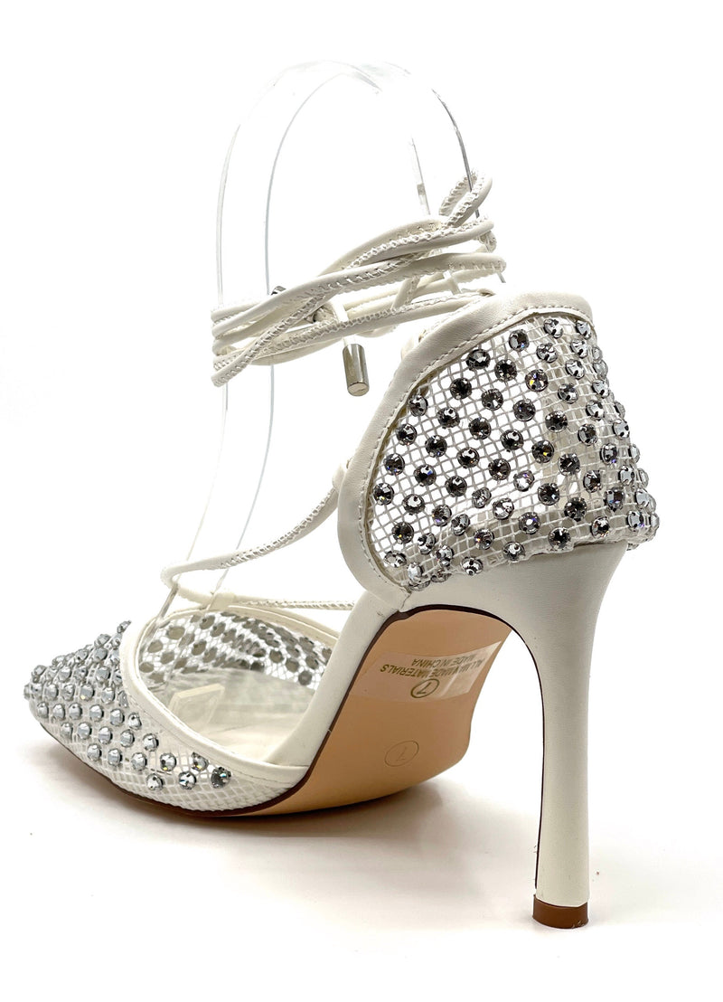 Liliana Lover-1 Square Toe Mesh Lace Up Strappy Sexy Sandals Rhinestone