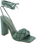 Liliana Mable-9 Square Toe Woven Chunky Tie Up Heels