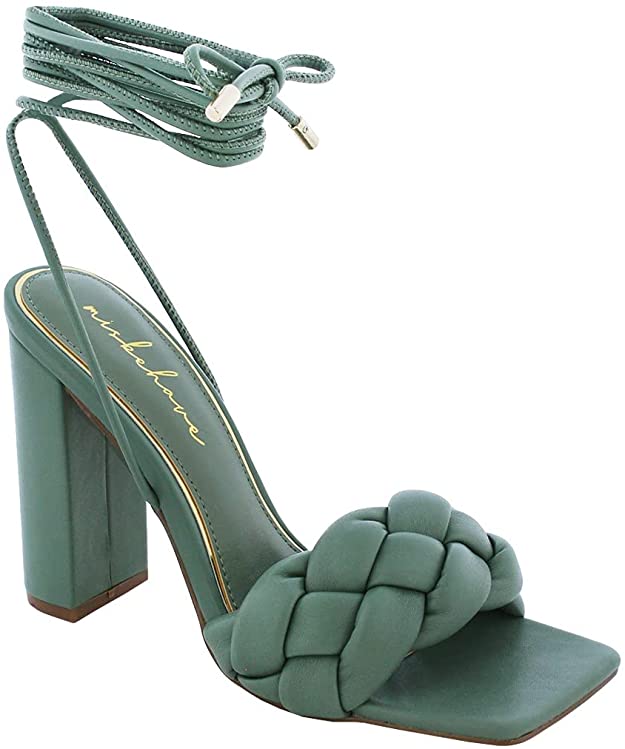 Liliana Mable-9 Square Toe Woven Chunky Tie Up Heels