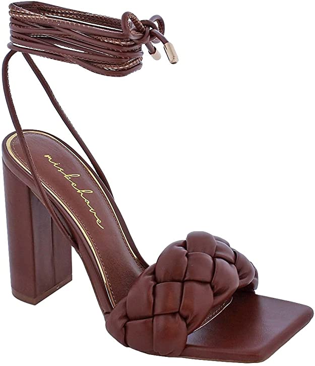 Liliana Mable-9 Square Toe Woven Chunky Tie Up Heels