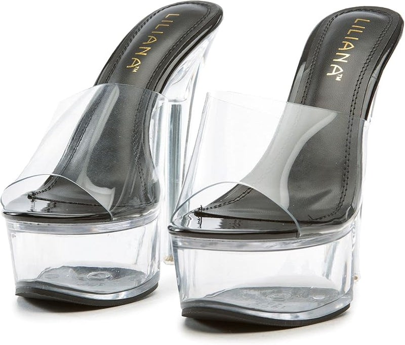 Liliana Mafia-4 Women's High Heel Platform Clear Mule Heel - Black