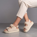 Liliana Montana-3 Faux Shearling Fur Sandals With Buckle Design