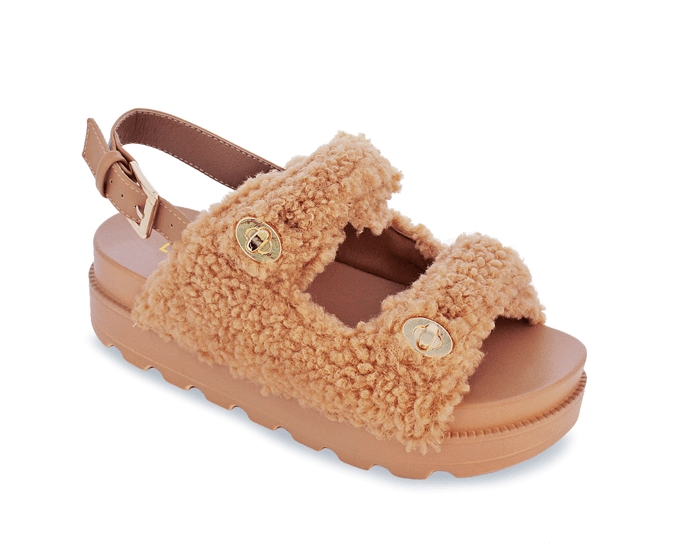 Liliana Montana-3 Faux Shearling Fur Sandals With Buckle Design