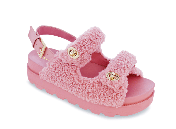 Liliana Montana-3 Faux Shearling Fur Sandals With Buckle Design