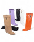 Liliana Mutto-1 Padlock Detail Wedge Knee High Boots