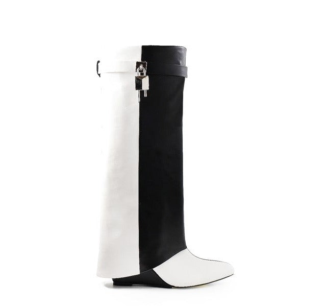 Liliana Mutto-1 Padlock Detail Wedge Knee High Boots