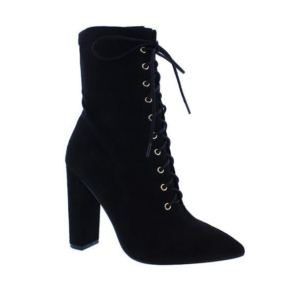 Liliana Pollina-2 Lace Up Chunky Heel Bootie