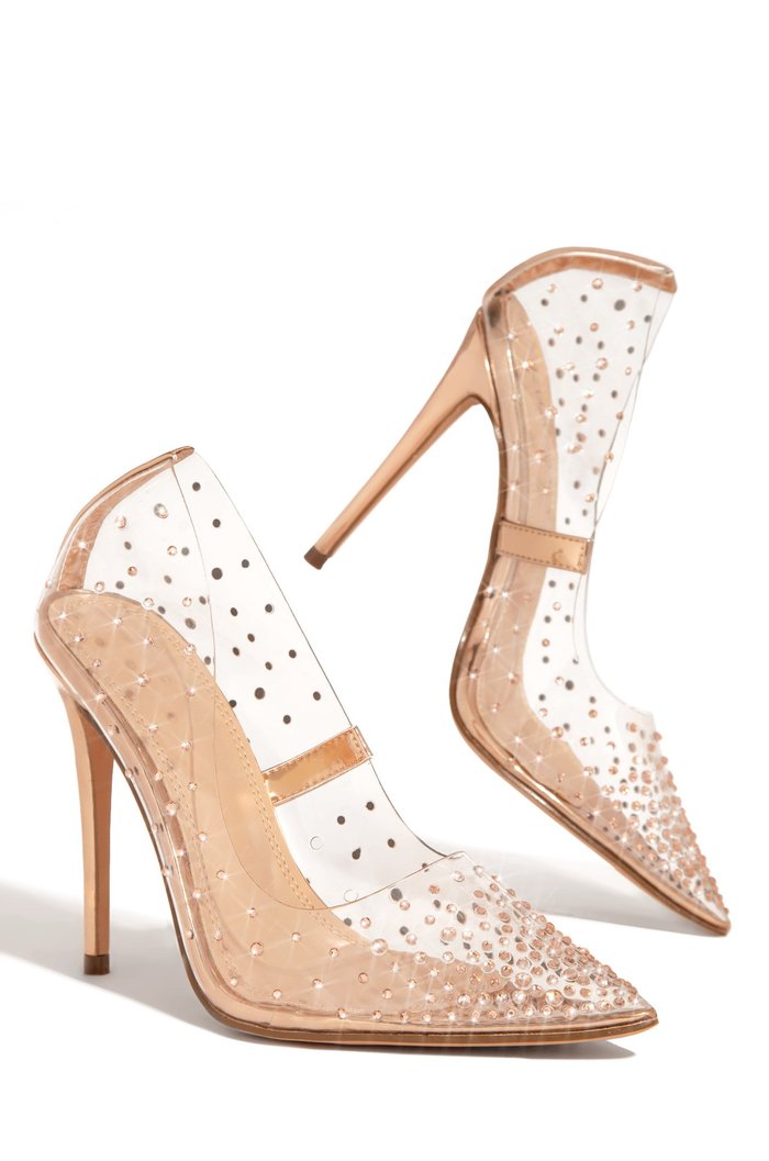 Liliana Rhinestone Transparent Slip On Stiletto Pump Heels