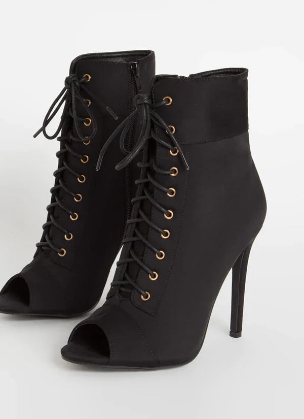Liliana Trollz-1 Lace Up Ankle High Heel Booties