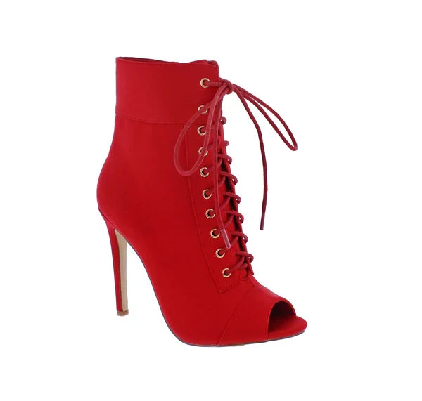 Liliana Trollz-1 Lace Up Ankle High Heel Booties