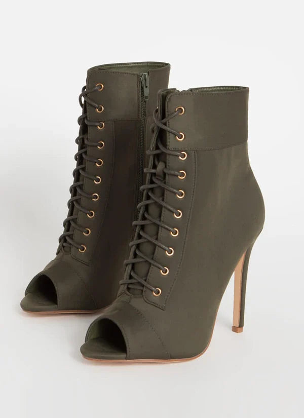 Liliana Trollz-1 Lace Up Ankle High Heel Booties