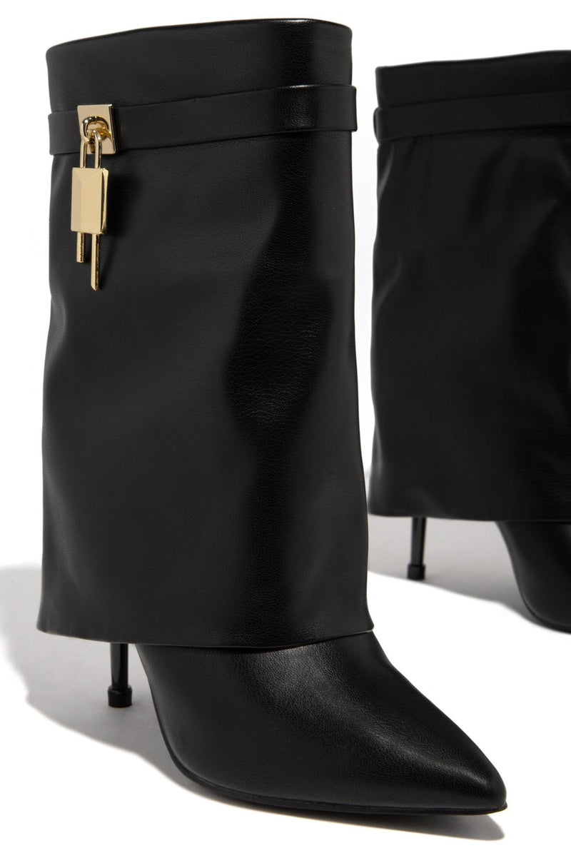 Lock Buckle Drape Over Heel Bootie