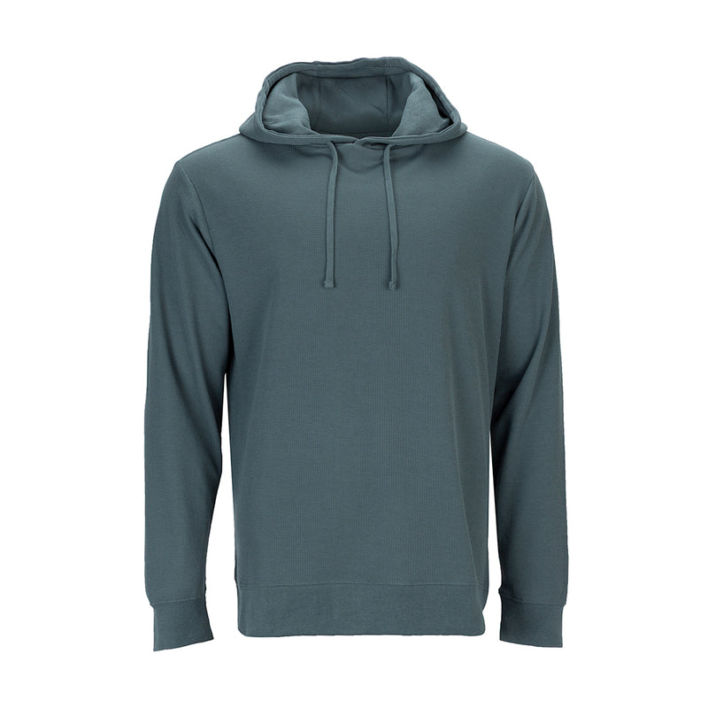 Mens long sleeve thermal hoody, dark blue-gray with hood and drawstring