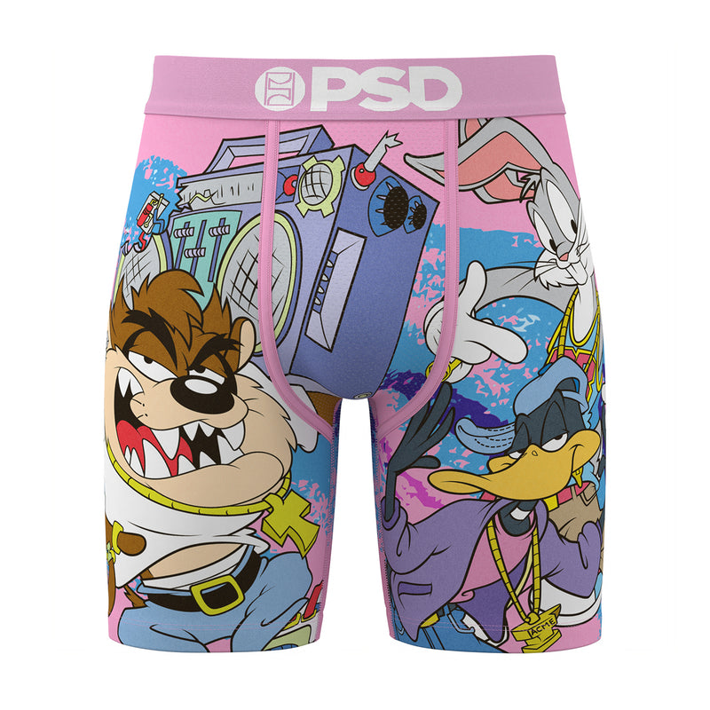 Men's boxer briefs in pink with Looney Tunes character print and PSD logo waistband