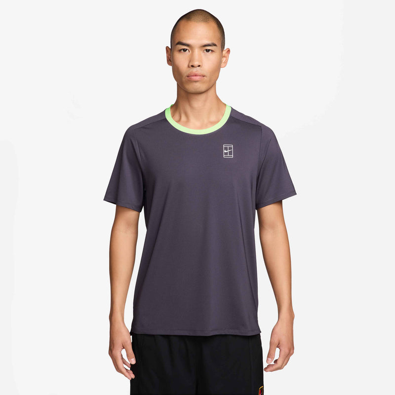 Men's Court Advantage Dri-FIT Tennis Top in Dark Raisin/Volt Tint/White