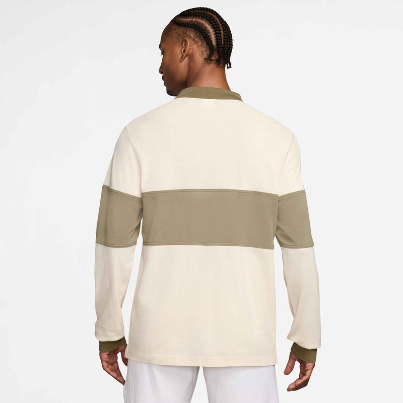 Men's Court Heritage Tennis Long-Sleeve Polo in Pale Ivory/Neutral Olive