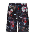 Black mesh basketball print shorts with elastic waistband and logo at front