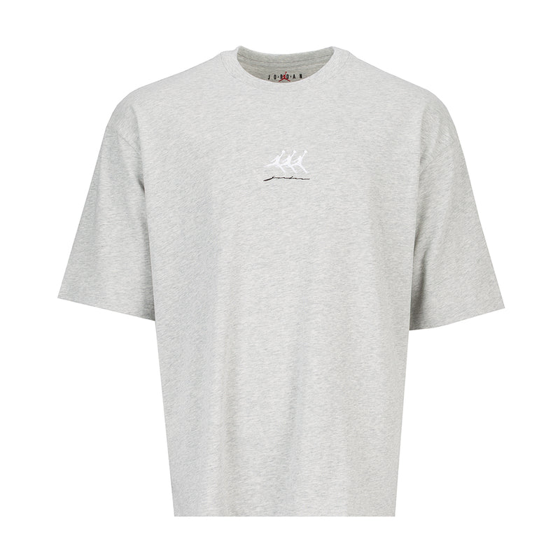 Grey heather oversized crewneck T-shirt for men with small chest logo