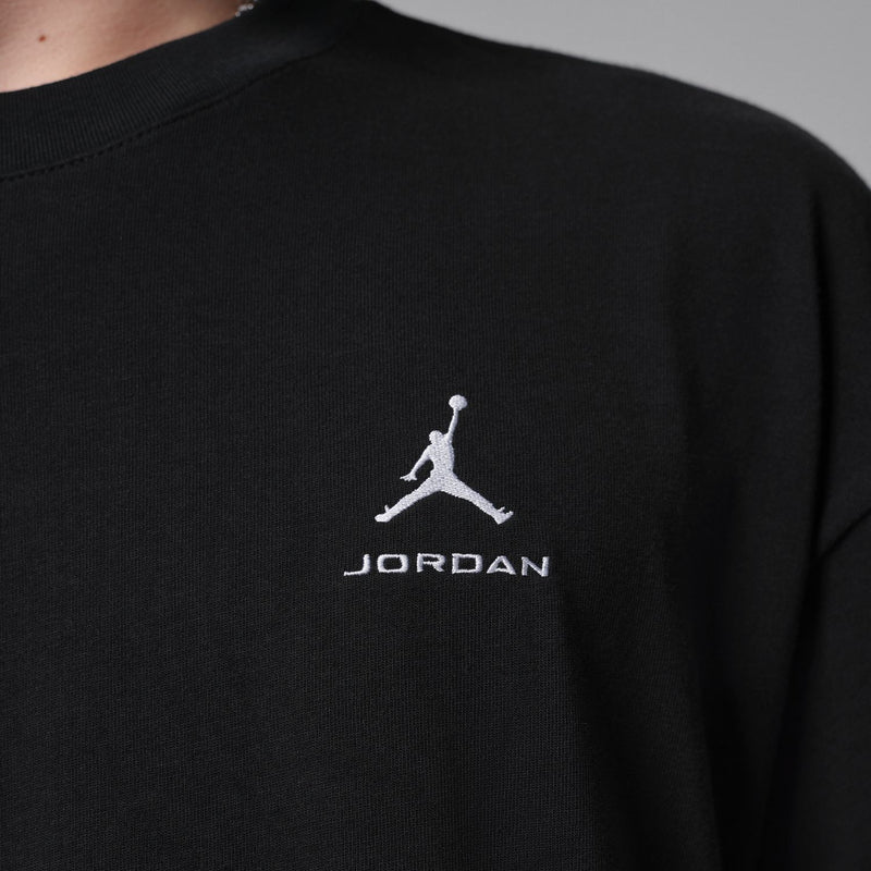 Men's black oversized crewneck T-shirt with small JORDAN logo on chest