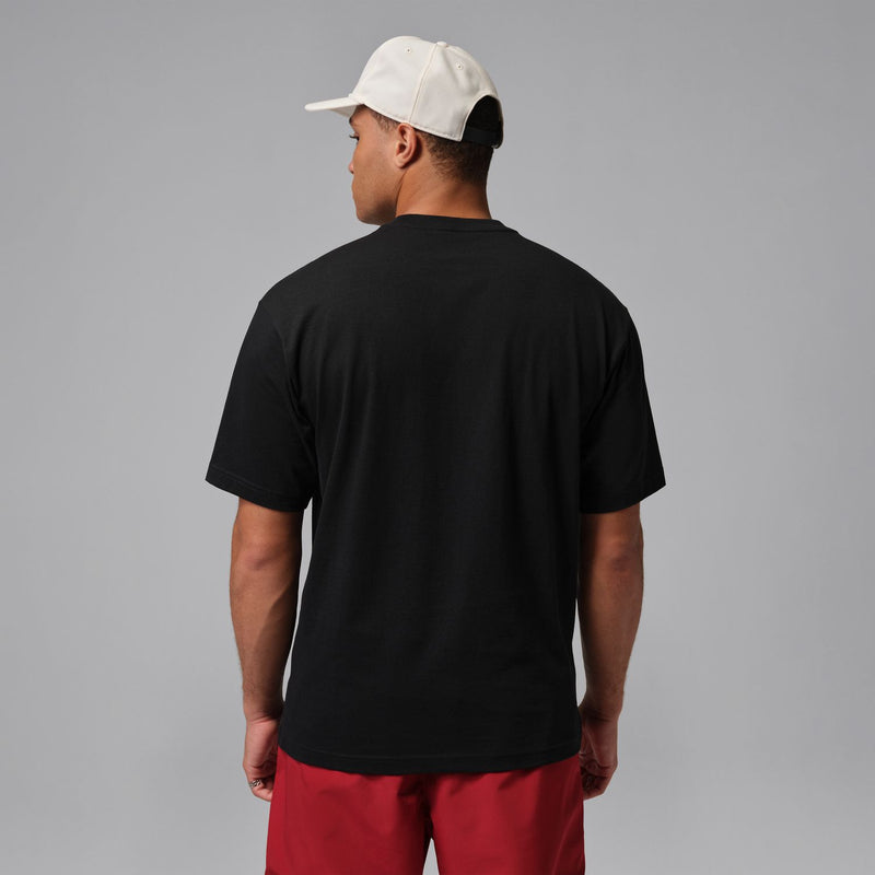 Men's black crewneck T-shirt back view