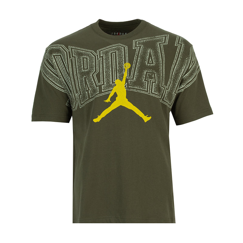 Cargo khaki graphic crewneck T-shirt with Jumpman-style logo on front