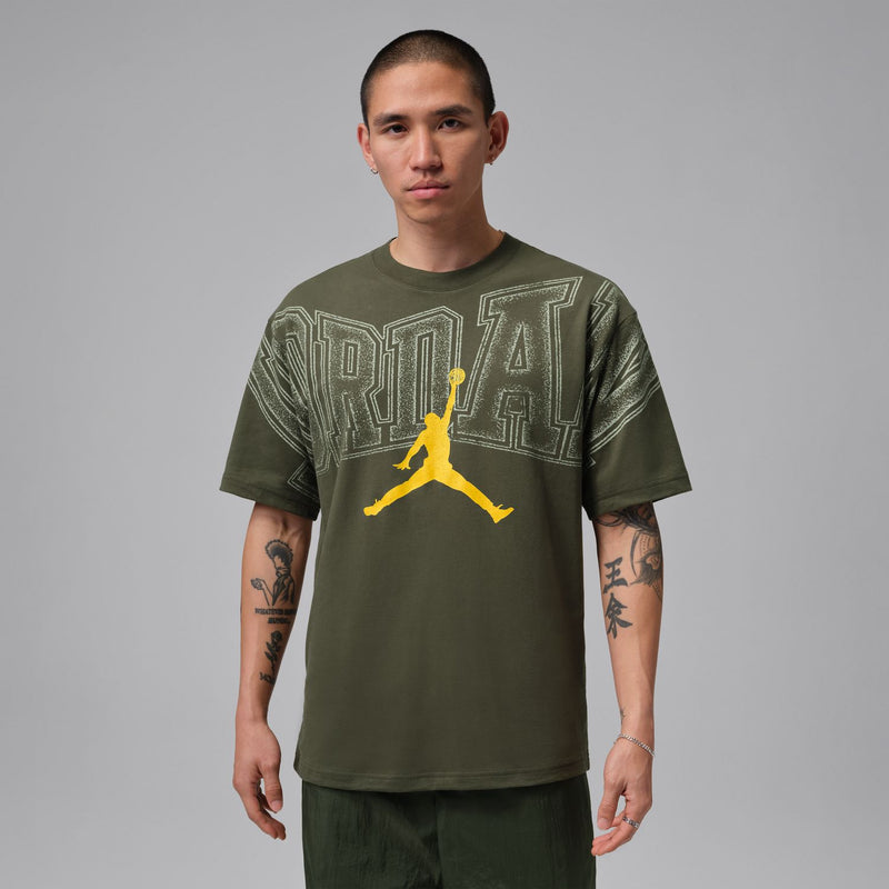 Cargo khaki graphic crewneck T-shirt with front Jumpman-style logo