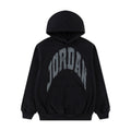Youth black fleece pullover hoodie with large 'JORDAN' front graphic