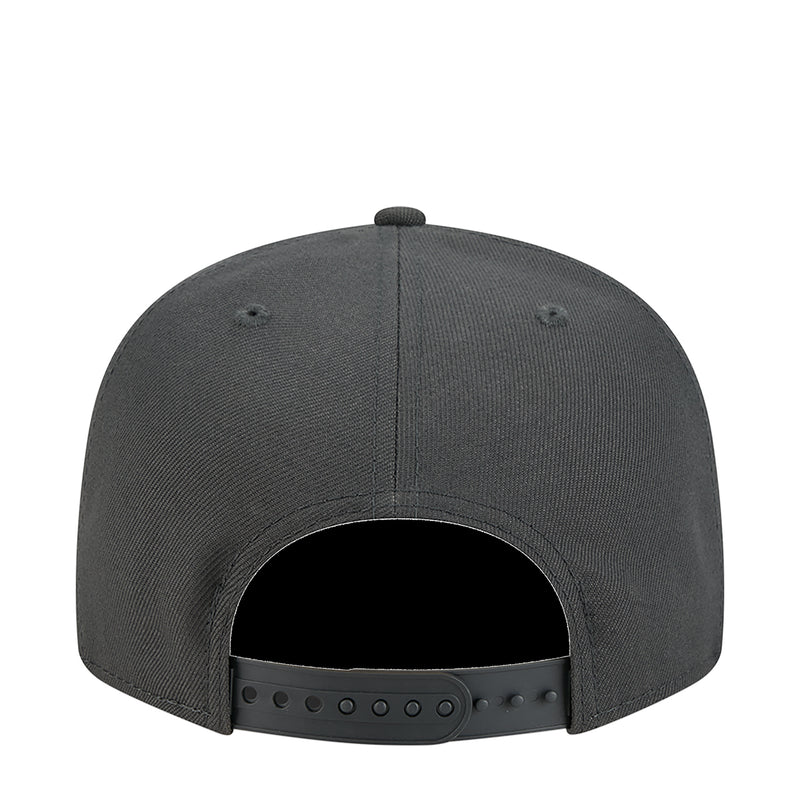 Dark gray baseball cap back view with adjustable strap.