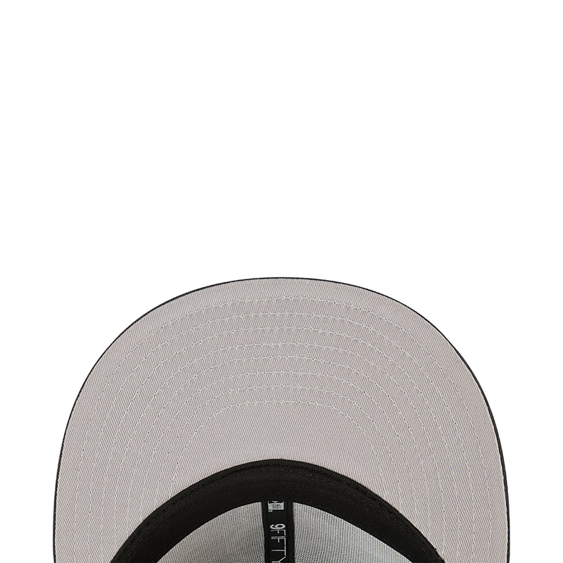 Light gray cap underside with black inner band and stitched panels.