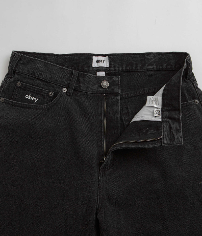 Obey Bigwig Baggy Denim Shorts in Faded Black