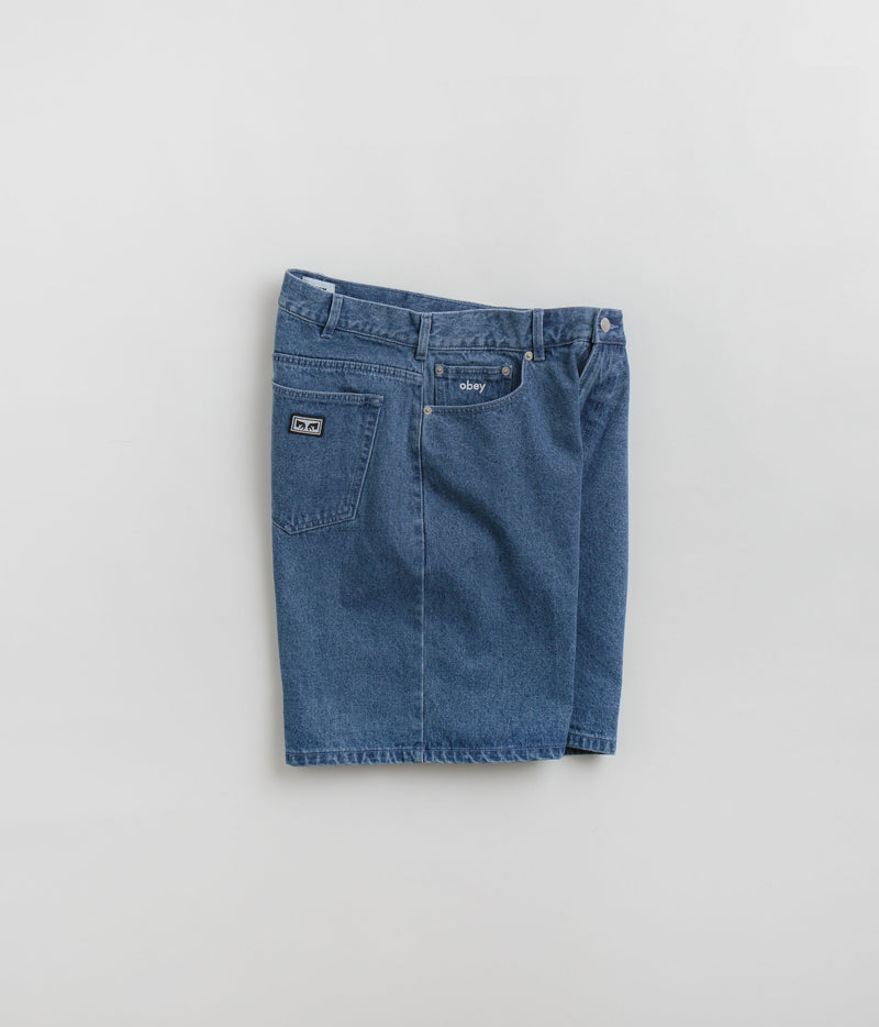 Obey Bigwig Baggy Denim Shorts in Light Indigo