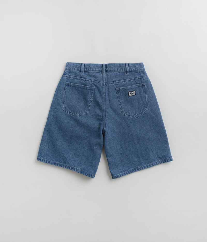 Obey Bigwig Baggy Denim Shorts in Light Indigo