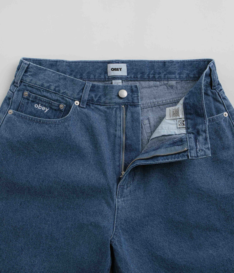 Obey Bigwig Baggy Denim Shorts in Light Indigo