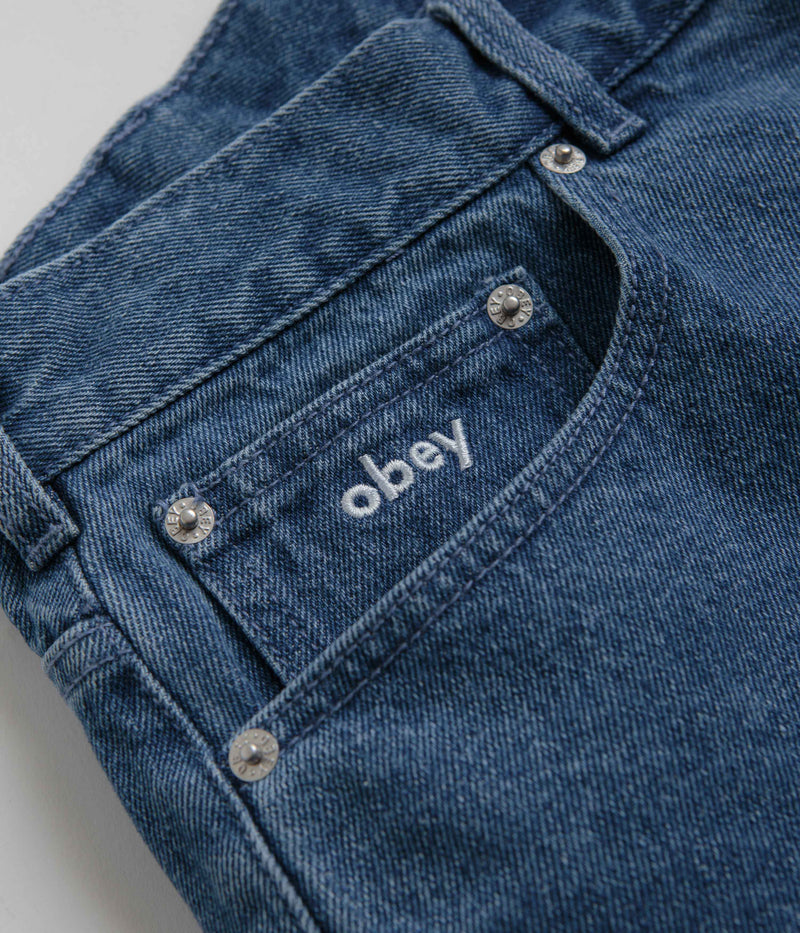 Obey Bigwig Baggy Denim Shorts in Light Indigo