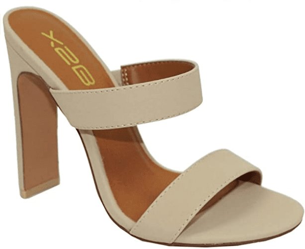 Open toe chunky block heel sandals nude