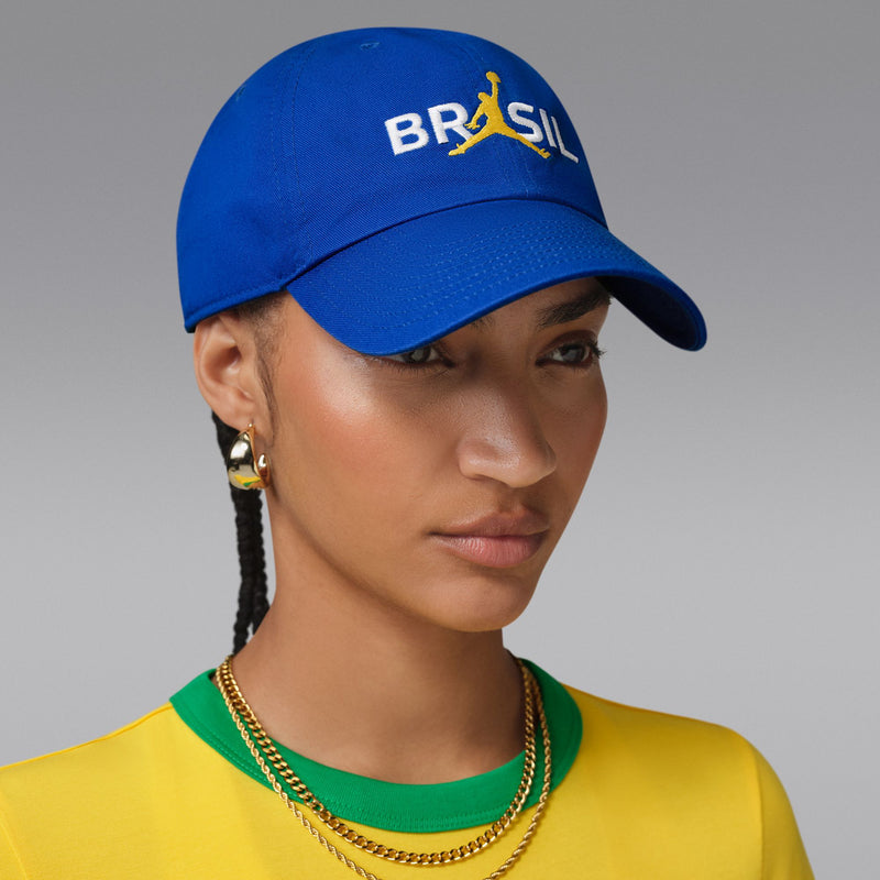 Old Royal blue snapback cap with BRASIL logo, angled front view.