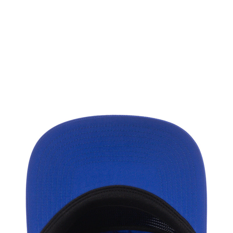 Royal blue snapback cap top panel close-up